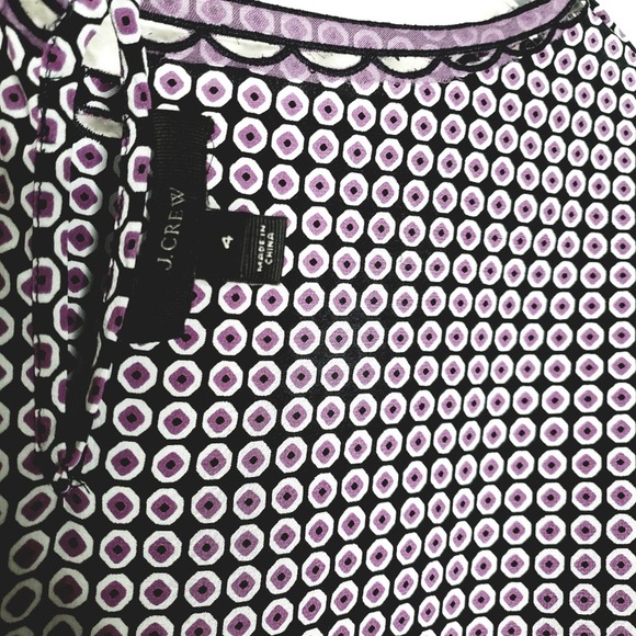 J. Crew Silk Black Geometric Print 3/4 Sleeve Top 4 - Picture 4 of 6
